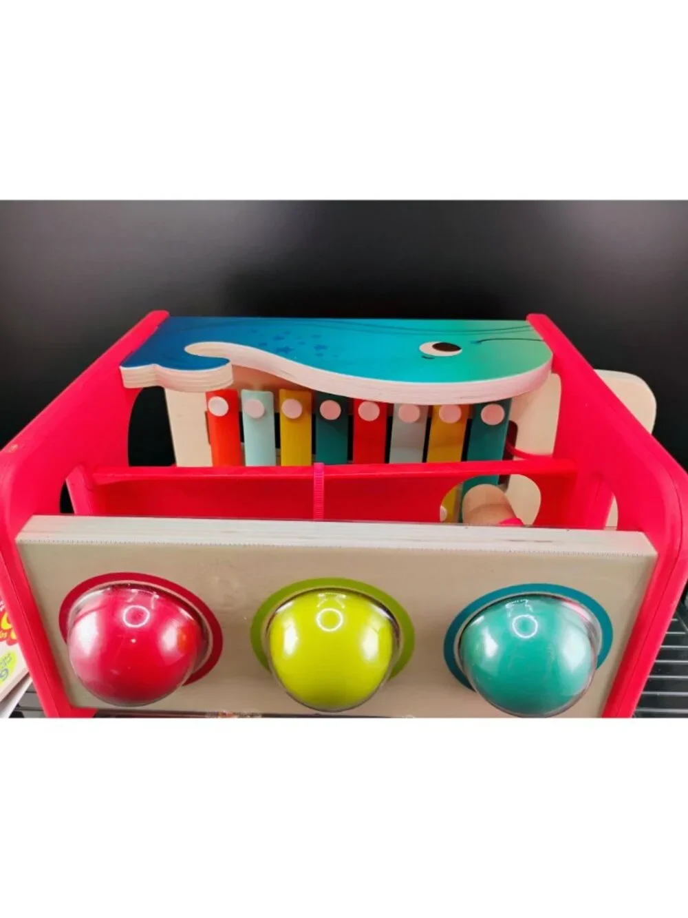 Whale-Themed Baby Xylophone Pound Toy Red Frame & Wooden Base